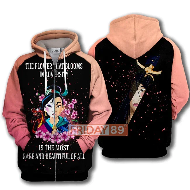 

Disney hoodie Mulan DisneyN Princess The Flower Blooms In Adversity Black Hoodie Disney Mulan Hoodie Sweater 2022