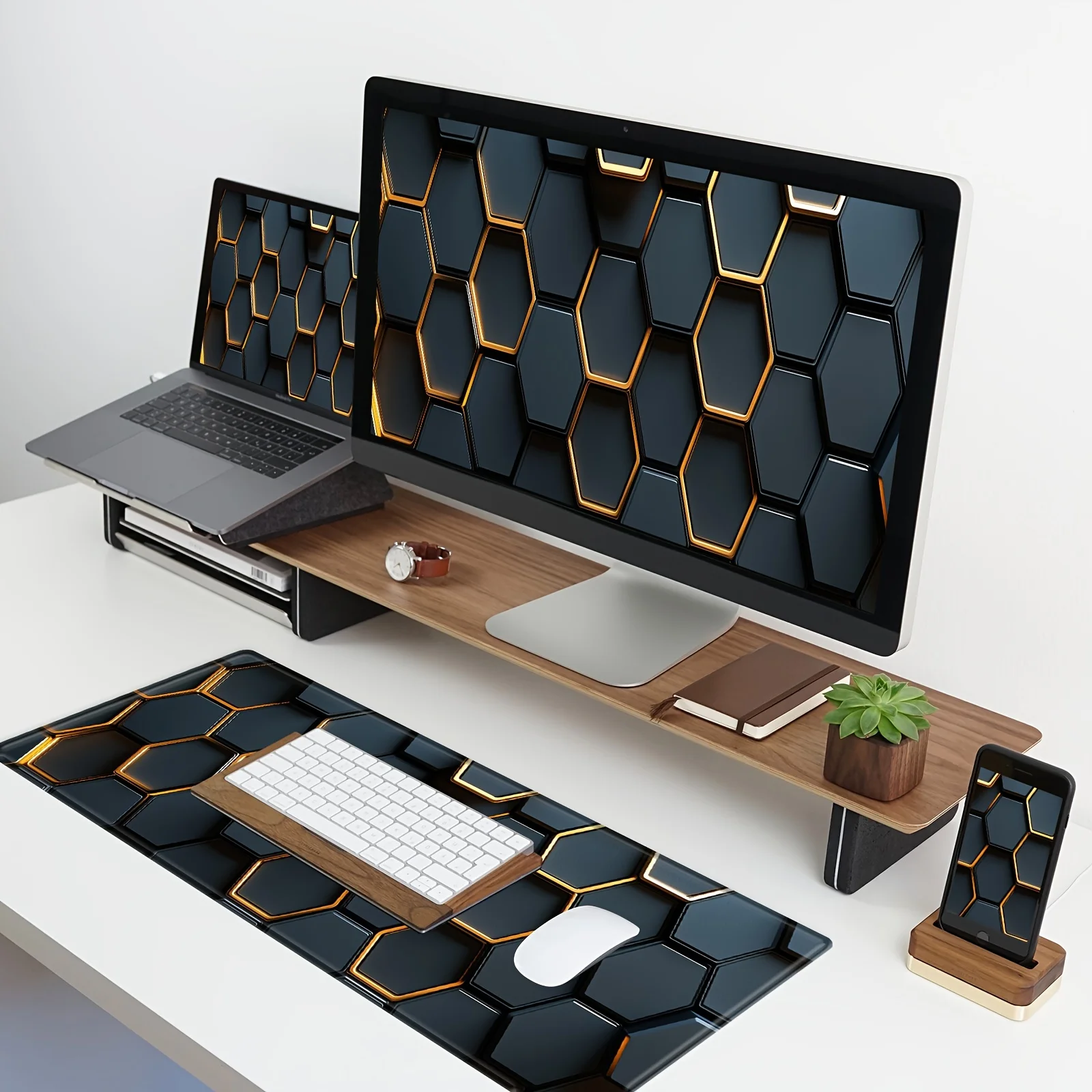 The honeycomb pattern expansion game mouse pad with natural rubber anti-slip seam is suitable for gamers and families