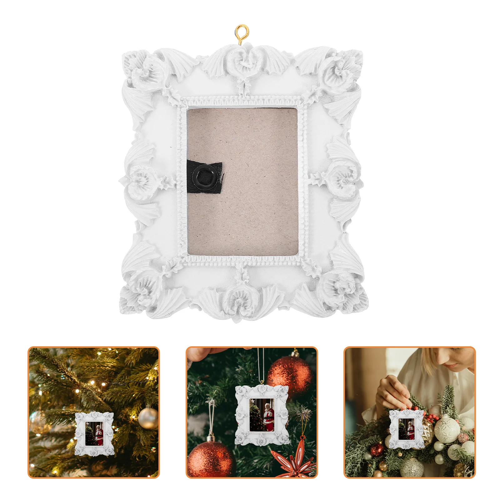 

1pcs Embossed 3D Christmas Tree Photo Frame Ornament White Vintage Hanging Picture Frame For Holiday Party Home Decor Xmas