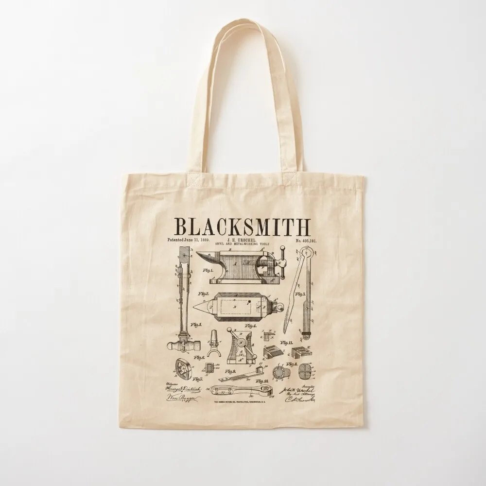 Blacksmith Anvil And Tools Vintage Patent Drawing Print Tote Bag sac pour femme Cloth bag foldable reusable bag Canvas Tote