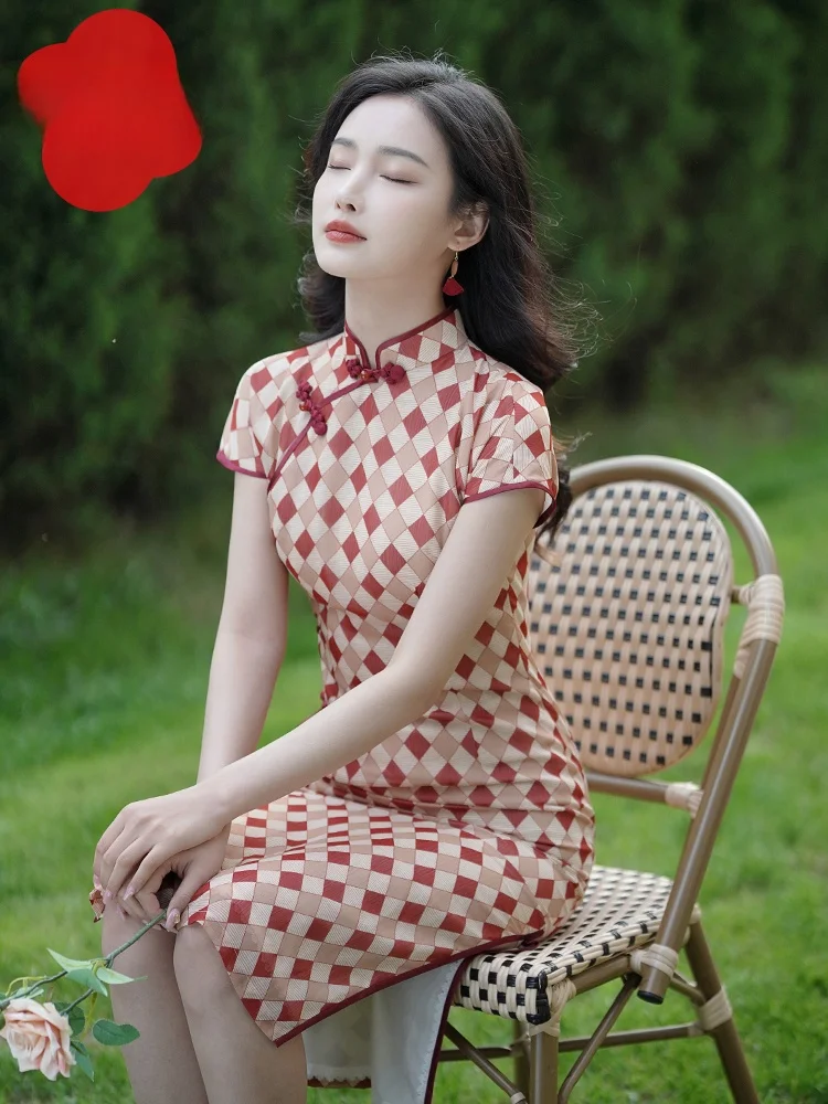 

Элегантная блузка Red Face Fang из шелковистого шифона с узором, с открытым передом, легкая, винтажная, с коротким рукавом, для повседневной носки