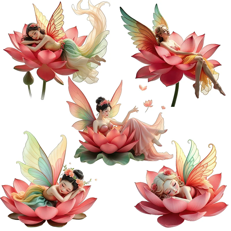 Three Ratels CF90 durmiendo elfos en las flores pegatinas de dibujos animados para decoración del hogar calcomanías para carrocería de coche