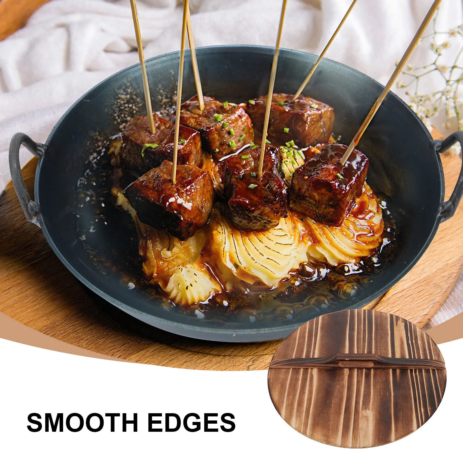 

1Pcs Wooden Pot Cover Smooth Carbonized Surface Hand-Safe Kitchen Lid Protective Cooking Tool Protective Pot Cover