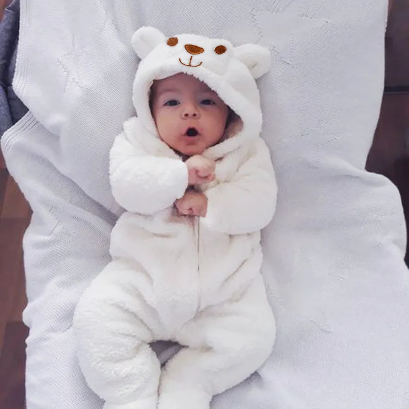 Winter Thickened Warm Coral Fleece Children's Climbing Clothes Newborn Foot-wrapped Onesie