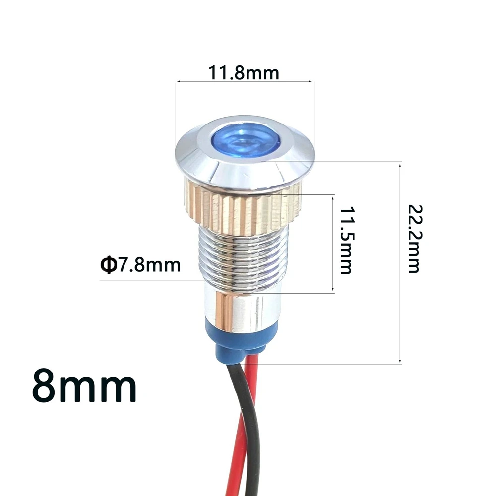 1pcs 8mm Metal Indicator Light LED Warning Signal Lamp Waterproof 3V 6V 12V 24V 110V 220V Red Green Blue White Yellow