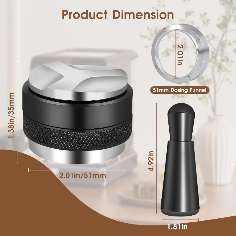 51/53/58mm 5pcs Espresso Set - Leveler & Tamper with WDT Tool & Dosing Funnel, 304 Stainless Steel Barista Kit (119 characters) view 3