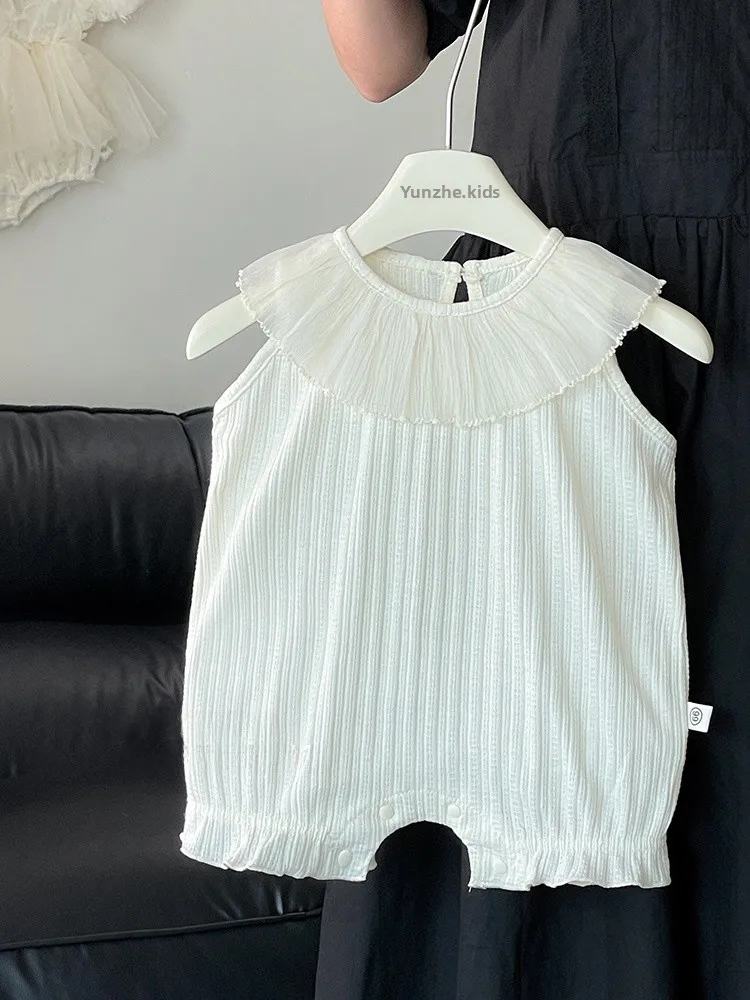 

Summer INS Sle Baby Girl's Comfortable Pure Color Ruffle Svel Rer Princ Suit Comfortable Cling Clothes