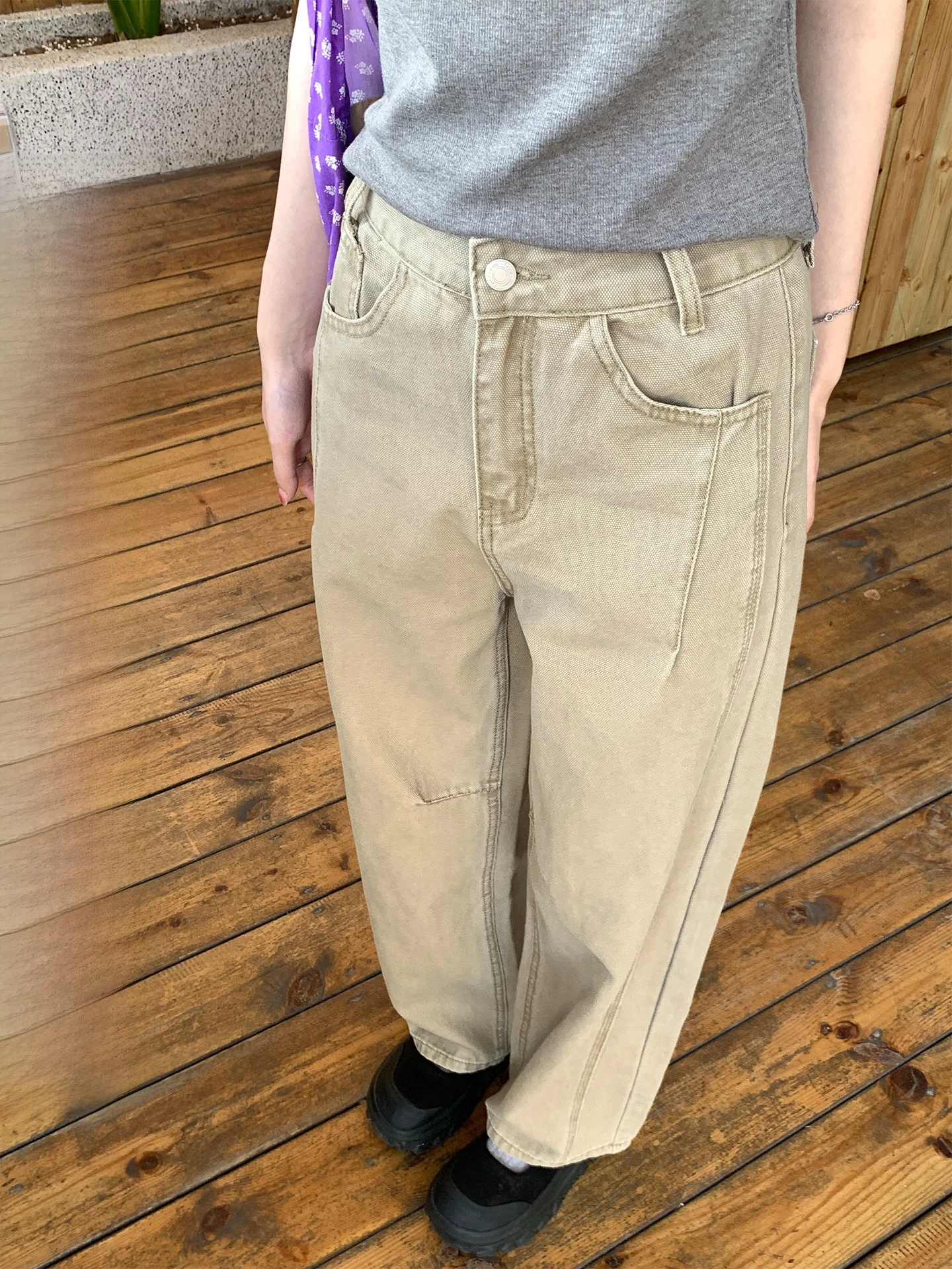 

Женские брюки Holli Korean Sle с высокой талией, прямые, широкие, длинные, весенняя новинка, с лоскутным дизайном