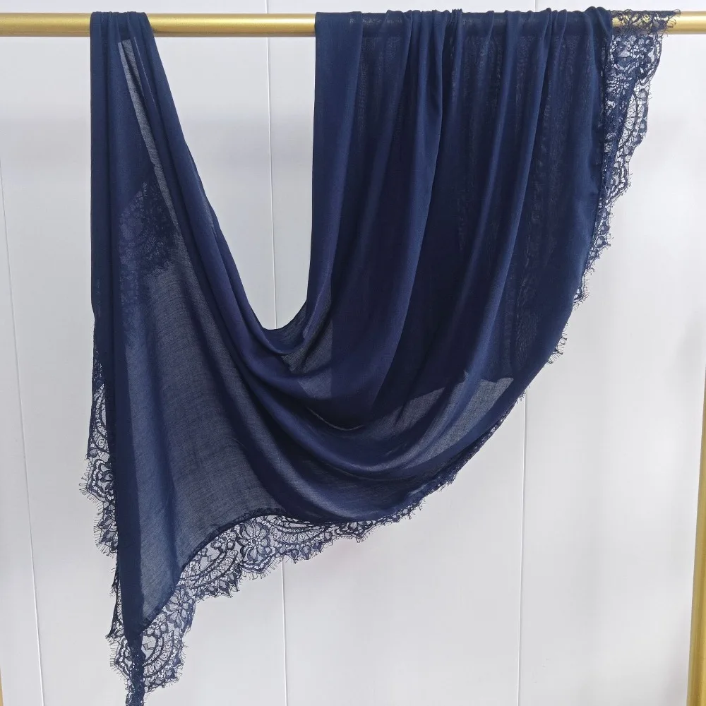 New with Lace Trim Muslim Instant Turban Breathable Cotton Turbans Head Full Cover Solid Color Plain Hijab