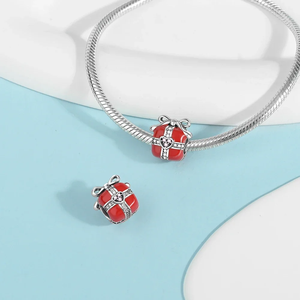 

Оригинальные подвески с серебряным покрытием 925, рождественский красный Санта-Снеговик, подарочная коробка, бусины, подходят для браслета, женские ювелирные изделия, подарок