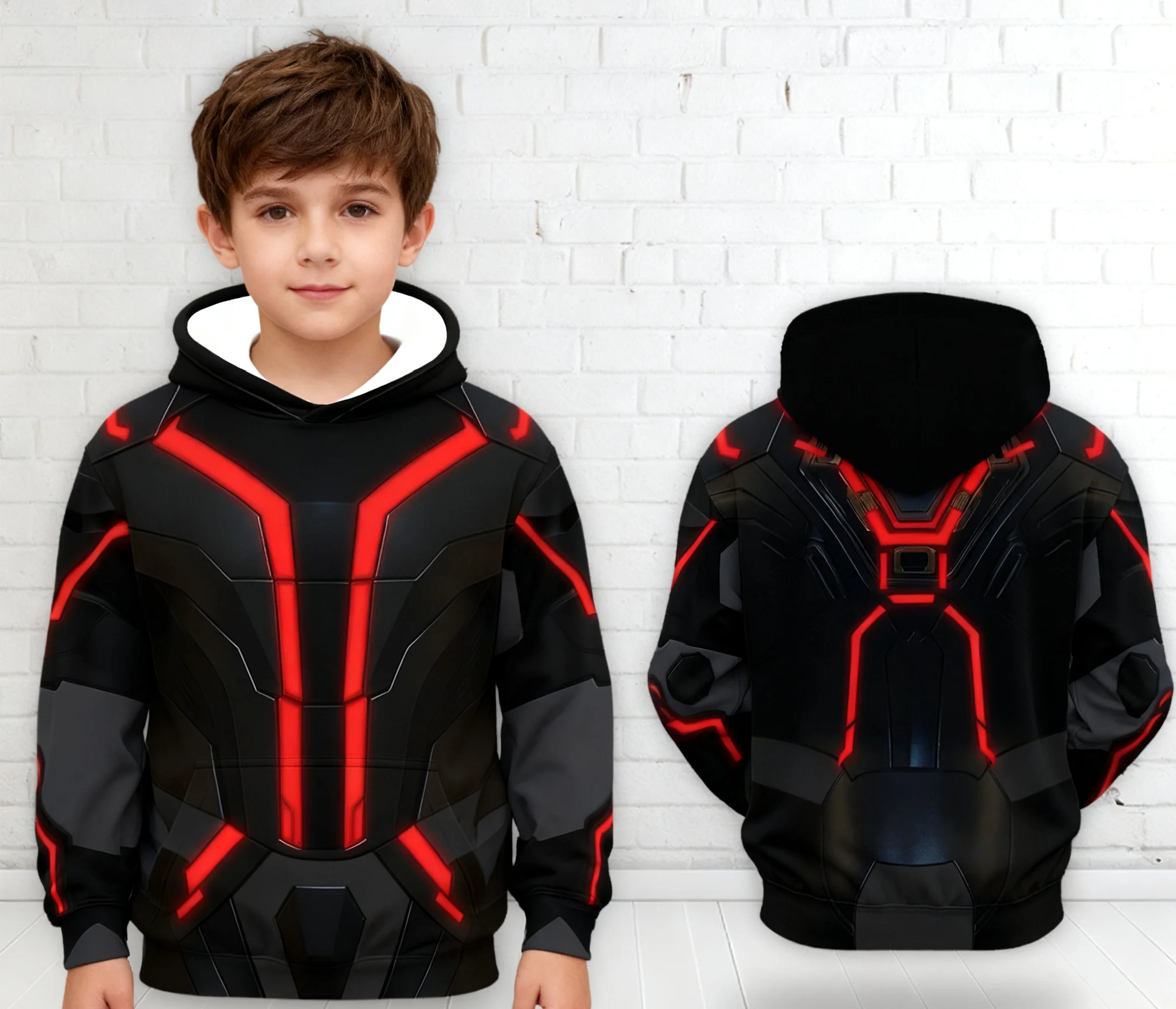 سويت شيرت بغطاء للرأس للأطفال من TRON Ares |   طباعة دائرة مضيئة حمراء، دفء الخريف/الشتاء، للحفلات والرياضة والترفيه