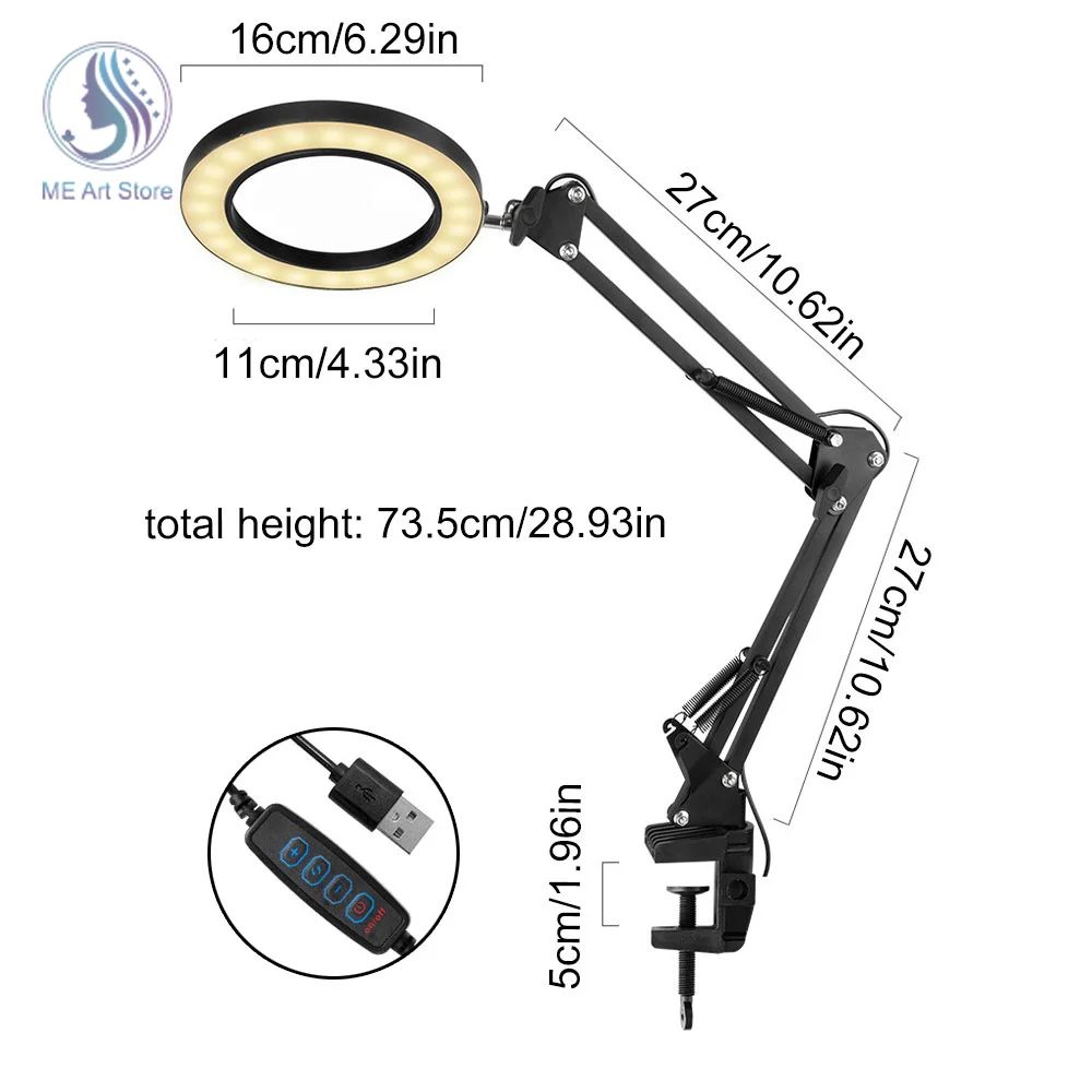 Imagem -06 - Lupa Led com Luz e Suporte Braço Ajustável Lupa Tricolor Iluminado Dobrável para Leitura Artesanato de Reparação Fechar Trabalho