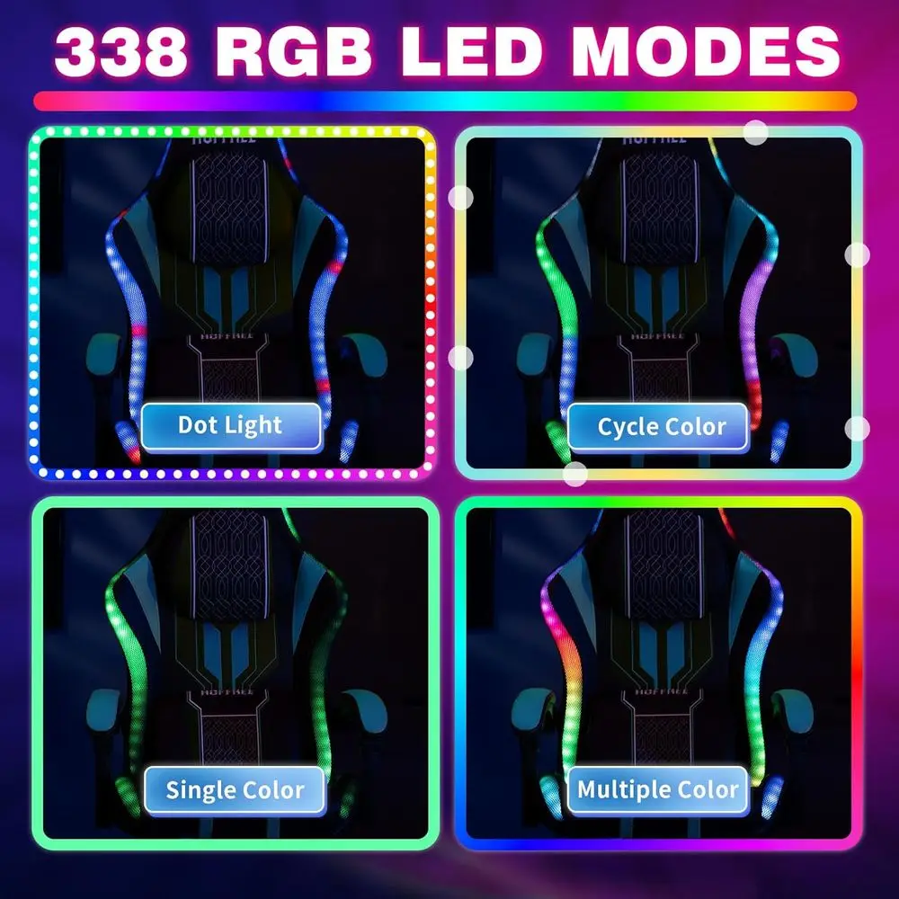 Gaming Chair with LED Lights Speakers Massage Big Tall Computer Chair-Blue | RGB Game Chair with Bluetooth;Widened Seatting;High view 4