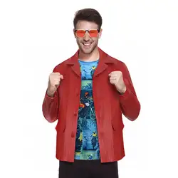 Fight Club Tyler Durden Cosplay Costumes In Stock Brad Biker PU Leather Jacket Red Coat Shirt Glasses Halloween Party Suit