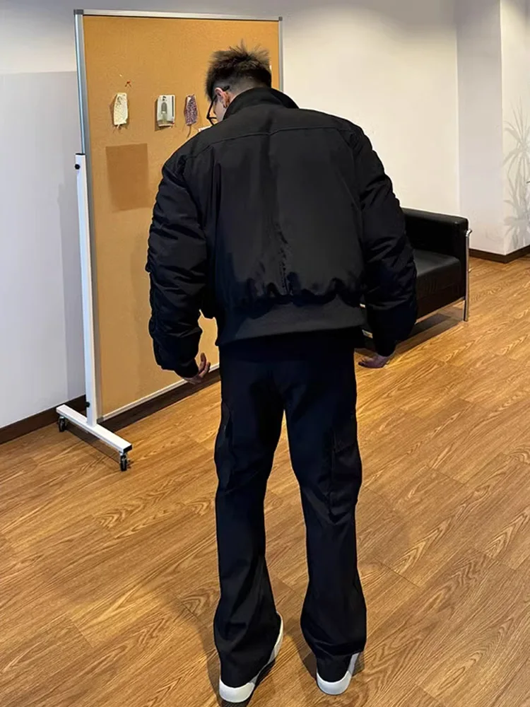 سترة قطنية قصيرة للرجال بتصميم عسكري للخريف والشتاء، ياقة واسعة، زي طيران بطراز أمريكي عتيق، تصميم أنيق للملابس الخارجية