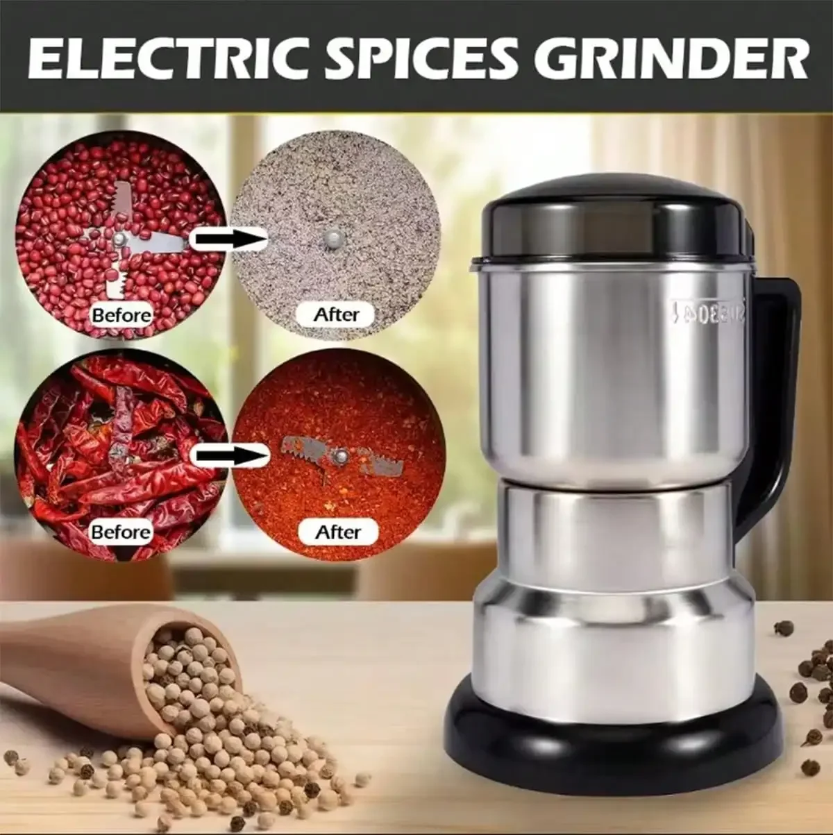Coffee Grinder, 300W Powerful Motor, 4-Blade 304 Stainless Steel Electric Bean Grinder, 400G / 400ML / 14Oz Deep Grinding Chamber, 26000 RPM Dry Food Processor, One-Touch Control, Suitable For Coffee Beans, Spices And Nuts