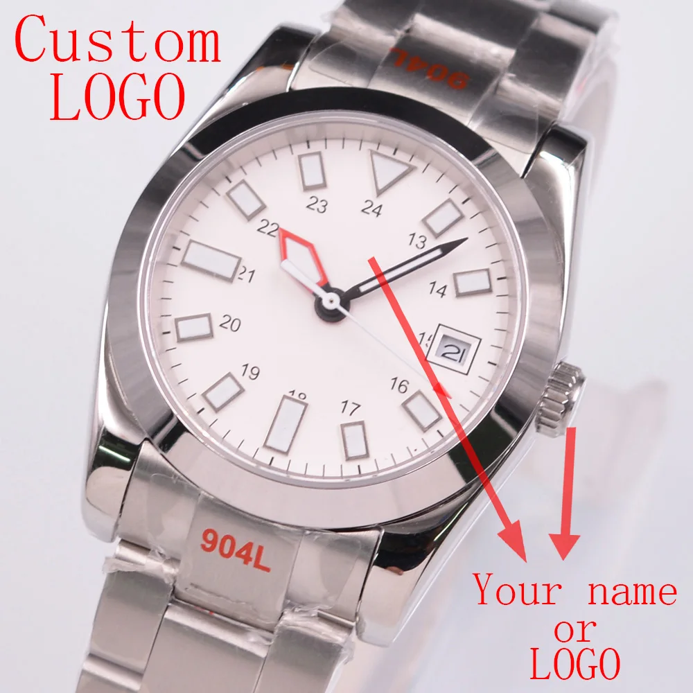 

Custom Logo 36mm/39mm Luxury Sapphire crystal NH35 Automatic Watch Bliger Mechanical Watch White Sterile Dial luminous Men Clock