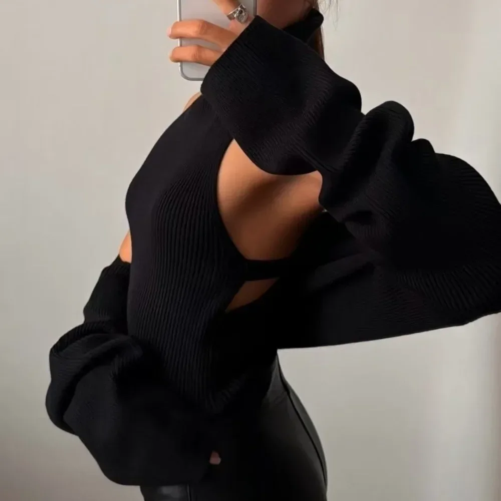 Women Knit Two Piece Set European Style Hot Girl Turtleneck Inner Top Shawl Overlay Knitted Ladies Outfit Chic New
