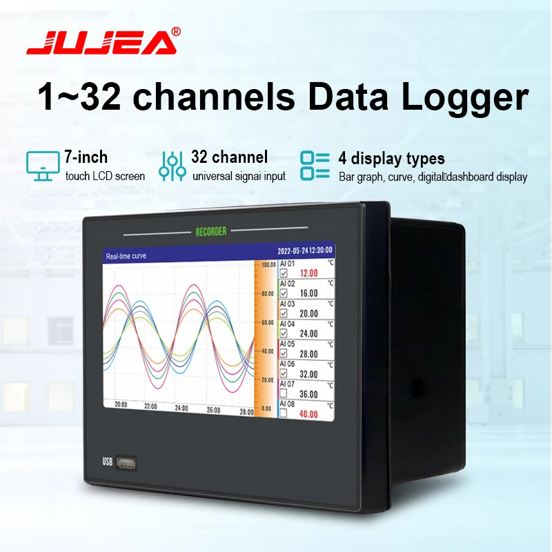 Picture 4: 32 Channel Touch Screen Data Logger Controller RS485 Modbus USB for Voltage Temperature and Flow Data Logging test Instrument
