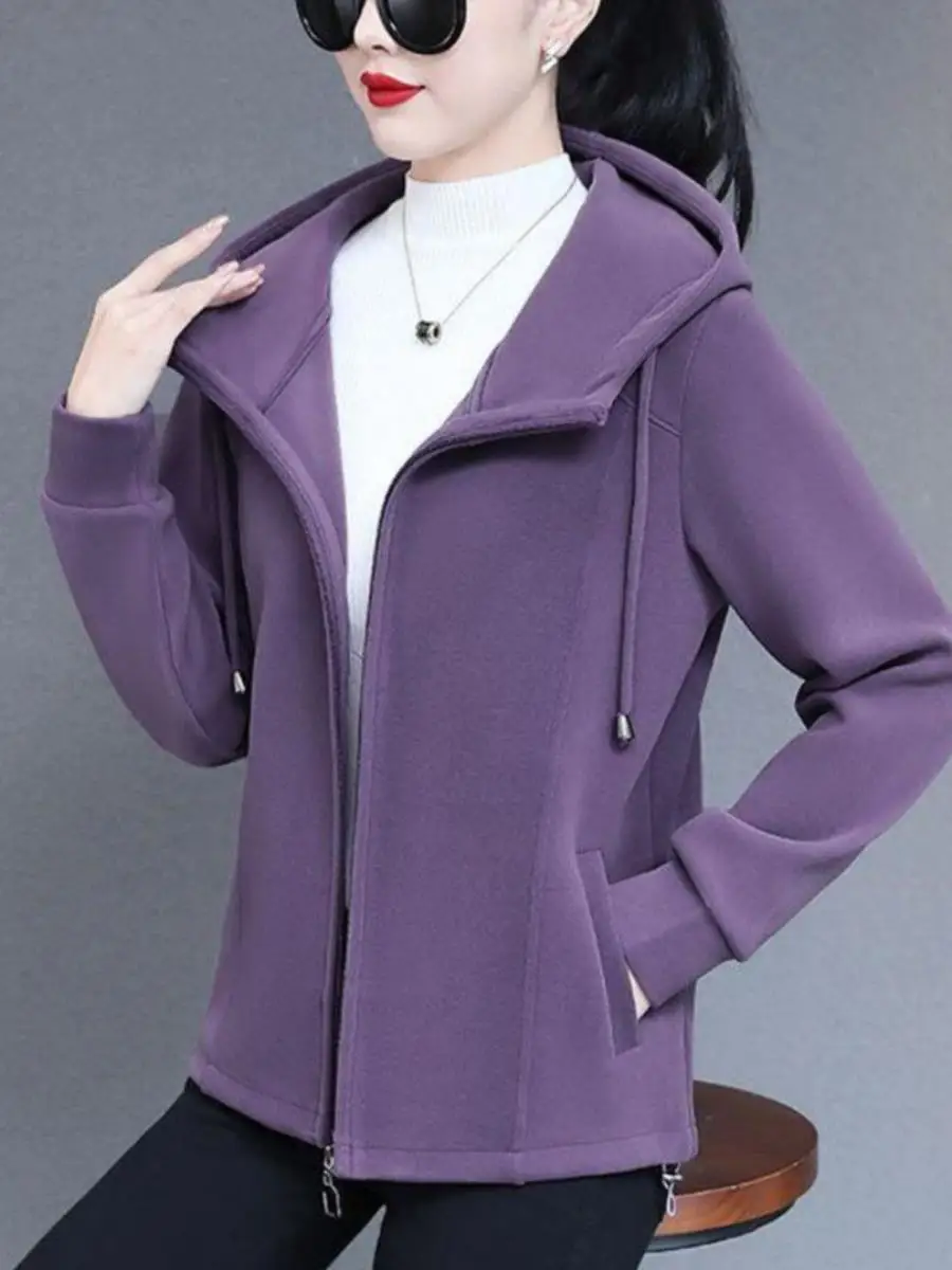 Thiened Fce Donna Autunno Inverno Jaet ort Sli Abbigliamento da esterno Cardigan aperto con cappuccio Felpa allentata Nuovo caldo