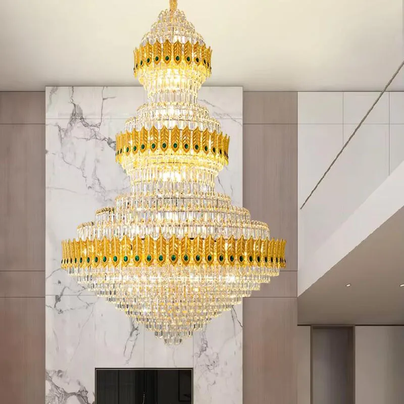 Large Foyer Gold Crystal Chandelier for living room Luxury Home Decor Cristal Lustre Staircase Big Ceiling light hanging lamp