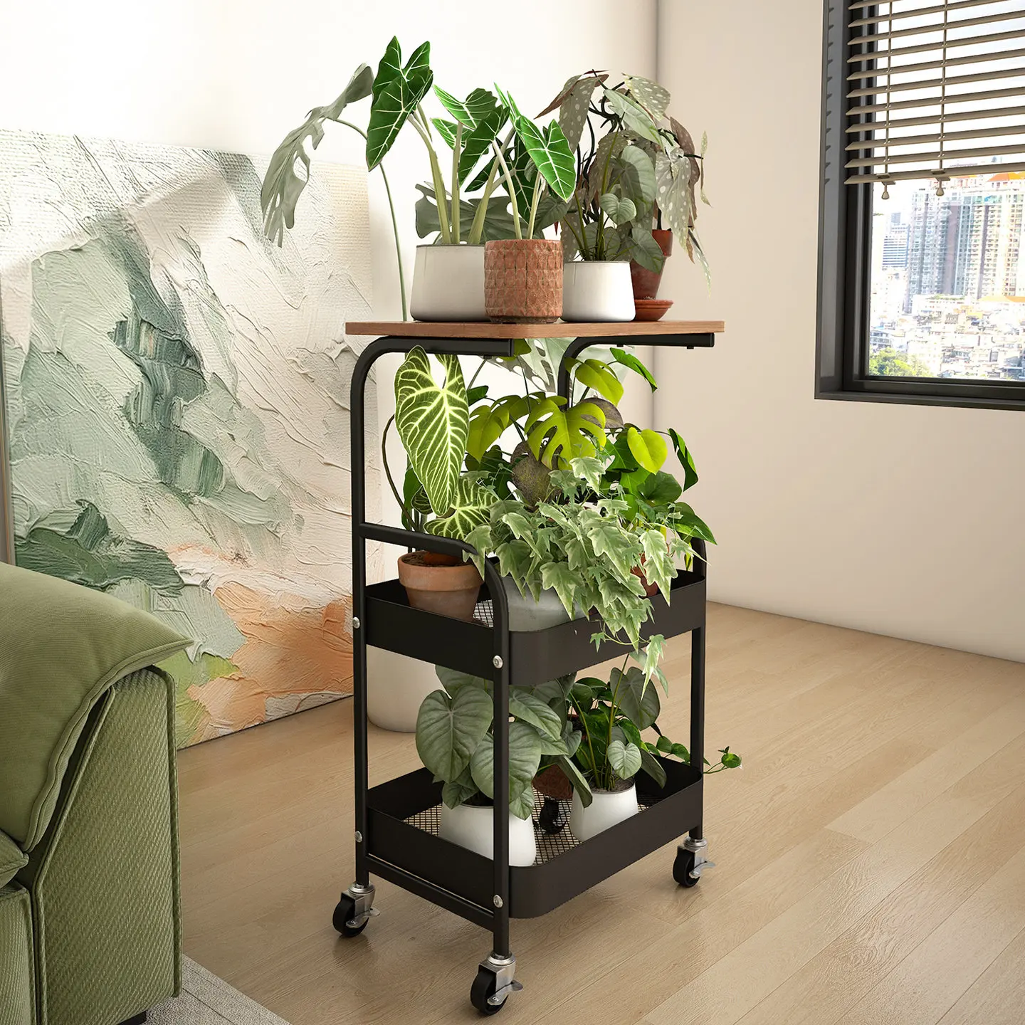 2025 new removable wrought iron flower stand, antique trolley in the balcony of the living room, multi-layer plant rack