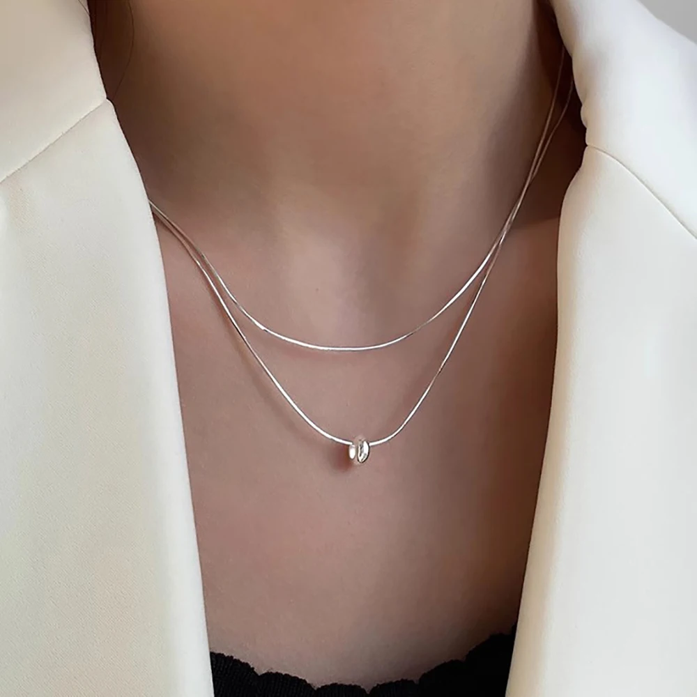 

Silver Double Layer Necklace Exquisite Charm Simple Style Pendant Choker Birthday Gift for Women Exquisite Jewelry