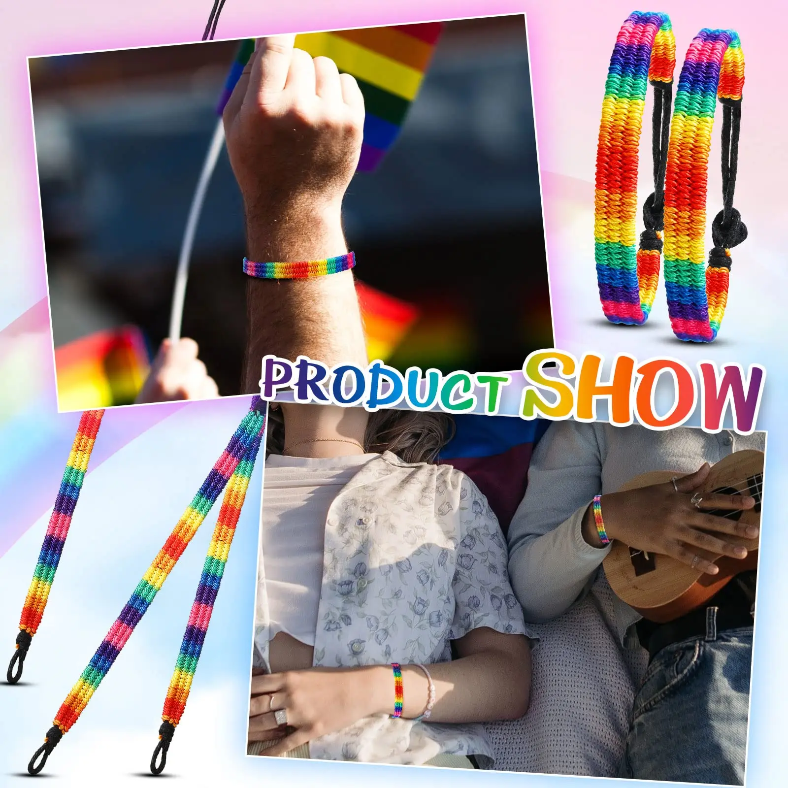 Bracelets arc-en-ciel tressés LGBT Pride Gay Lesbian, taille réglable