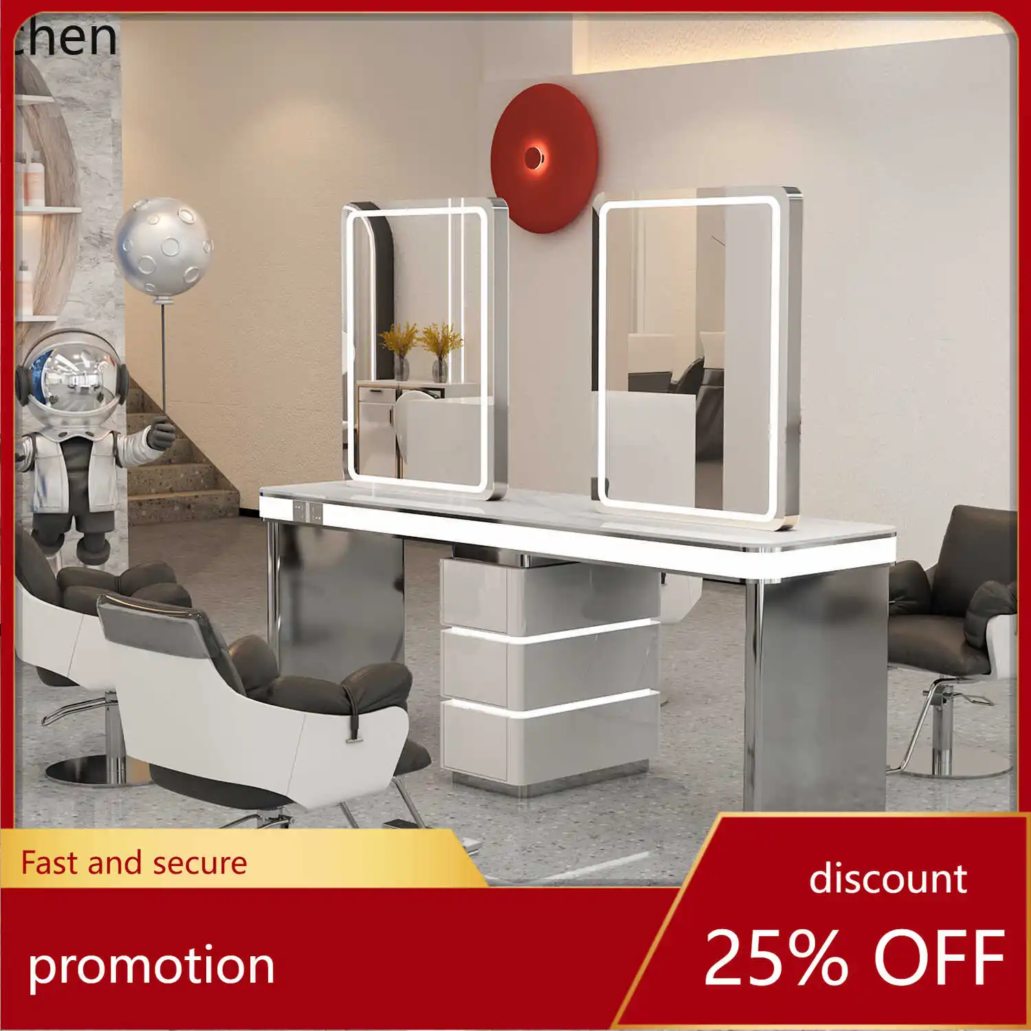 

ZML barber shop mirror hair salon special hair salon perm, and cutting hair with cabinet integrated double-sided mirror table