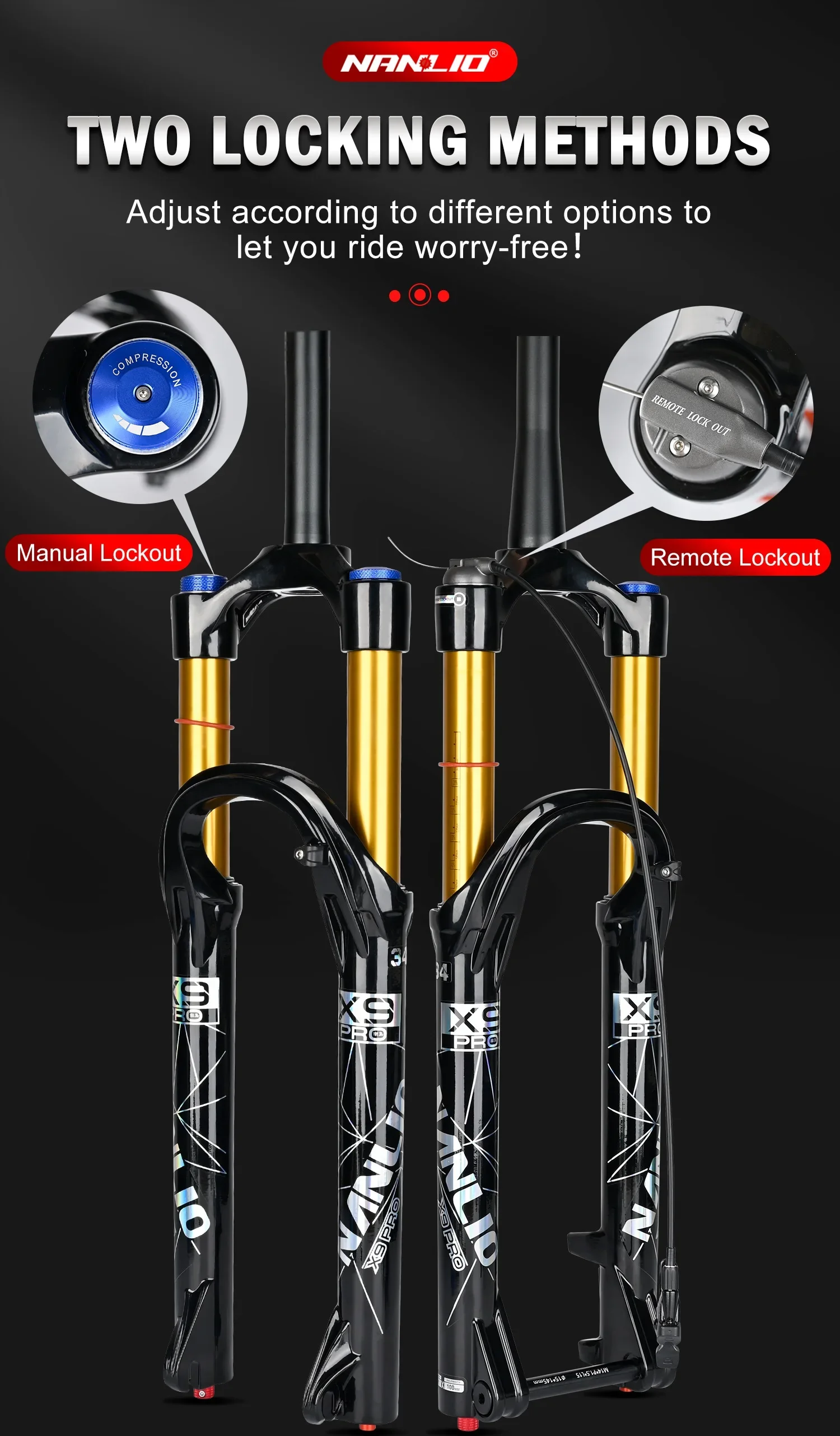Nanlio X9 Pro MTB Air Suspension Fork 34mm 140/160mm Travel 26/27.5/29 Inch 100x9 100x15 Damping Rebound Bike Fork