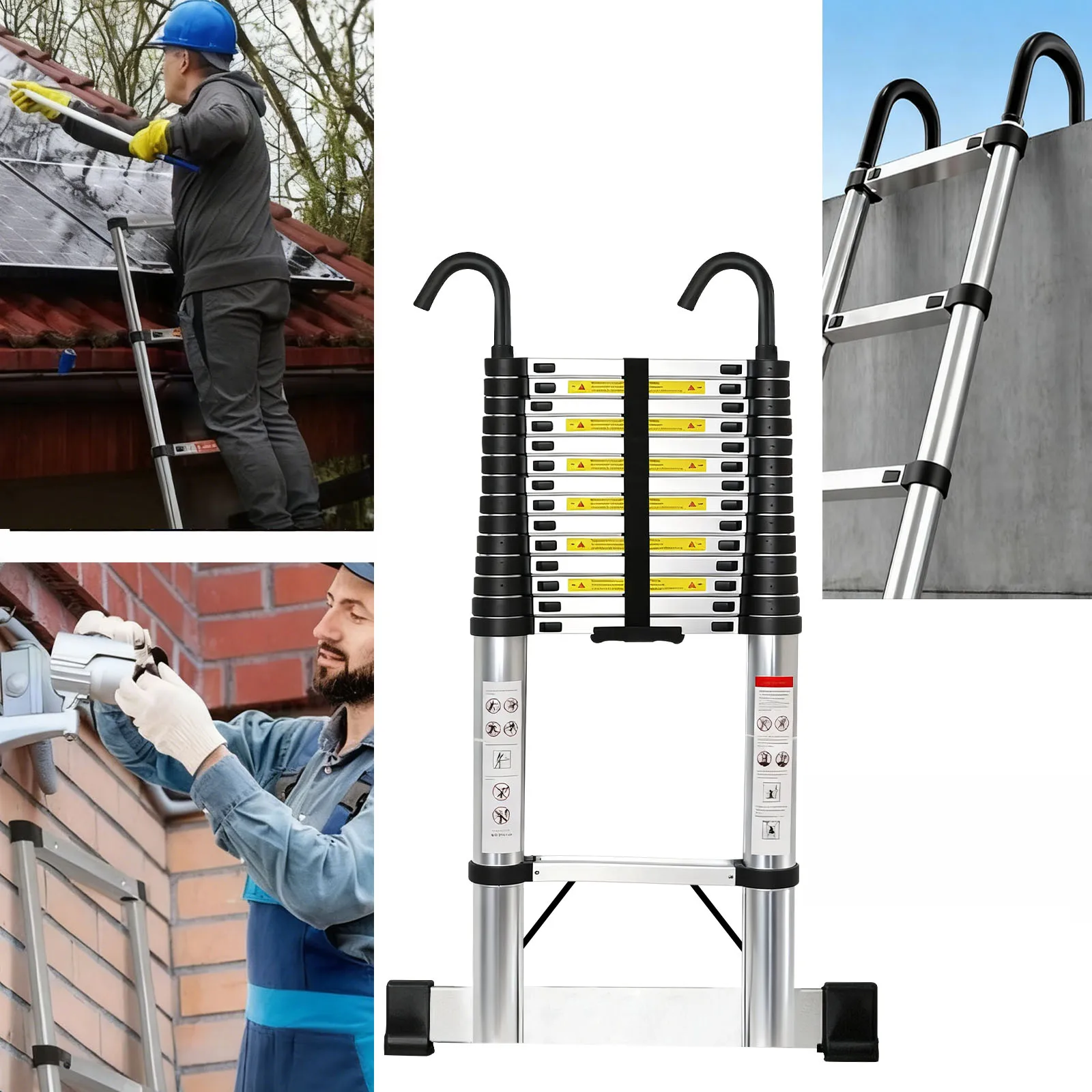 Échelle télescopique en acier inoxydable durable 2,6-6,3 m, échelle pliante portable à un bouton pour une utilisation à la maison et en extérieur