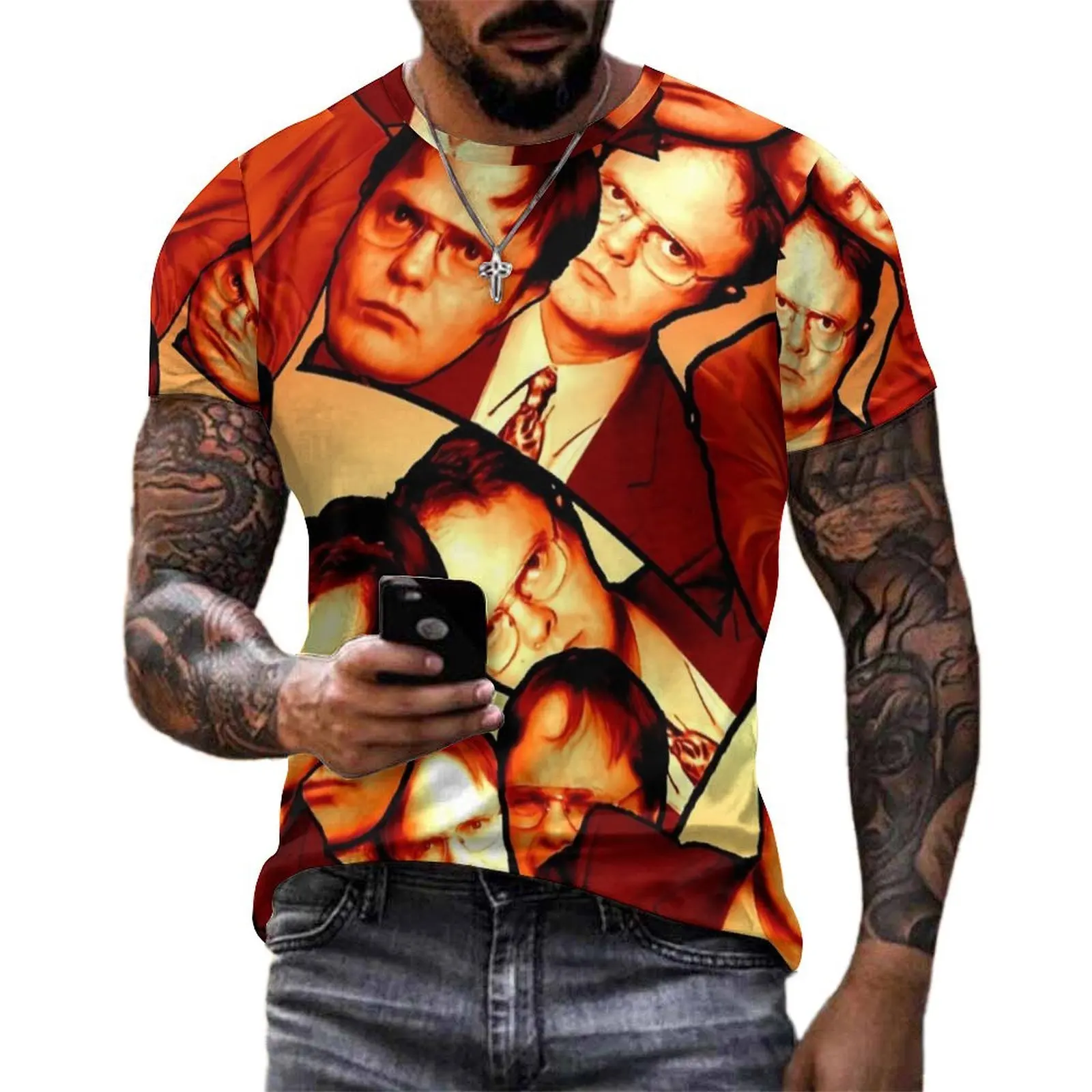Man Dwight Schrute Print T Shirt The Office Retro T-Shirts Short Sleeve Custom Tshirt Hot Sale Summer Awesome Oversized Top Tees