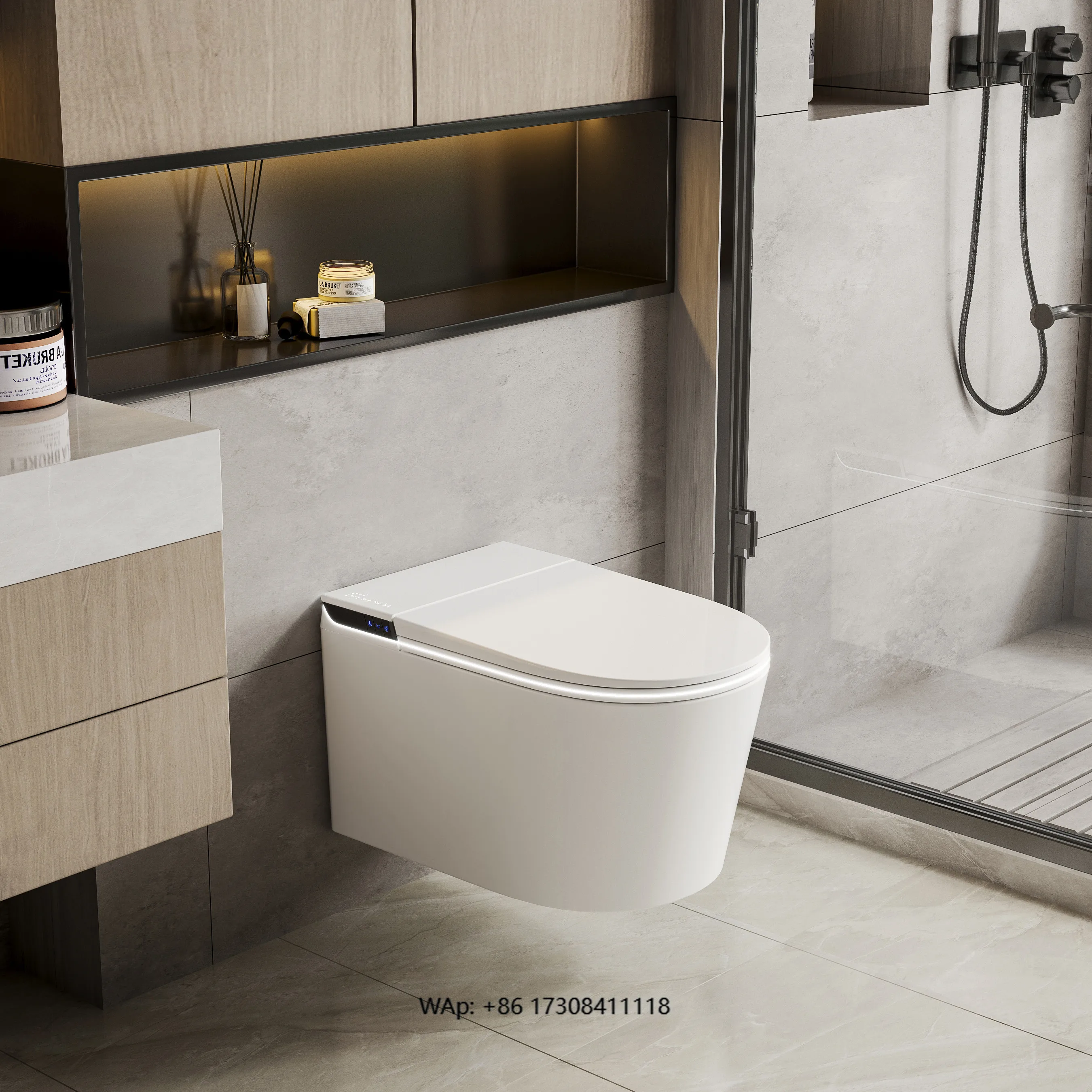 

Bathroom Automatic Lid Foot Sensor Water Pressure Boost Hands-Free Intelligent Wall Mounted Smart Toilet