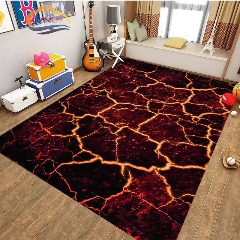 3D Volcano Lava Magma Area Rug Large Carpet for Living Room Bedroom Sofa Doormat Decoration,Kid Game Play Non-slip Floor Mat