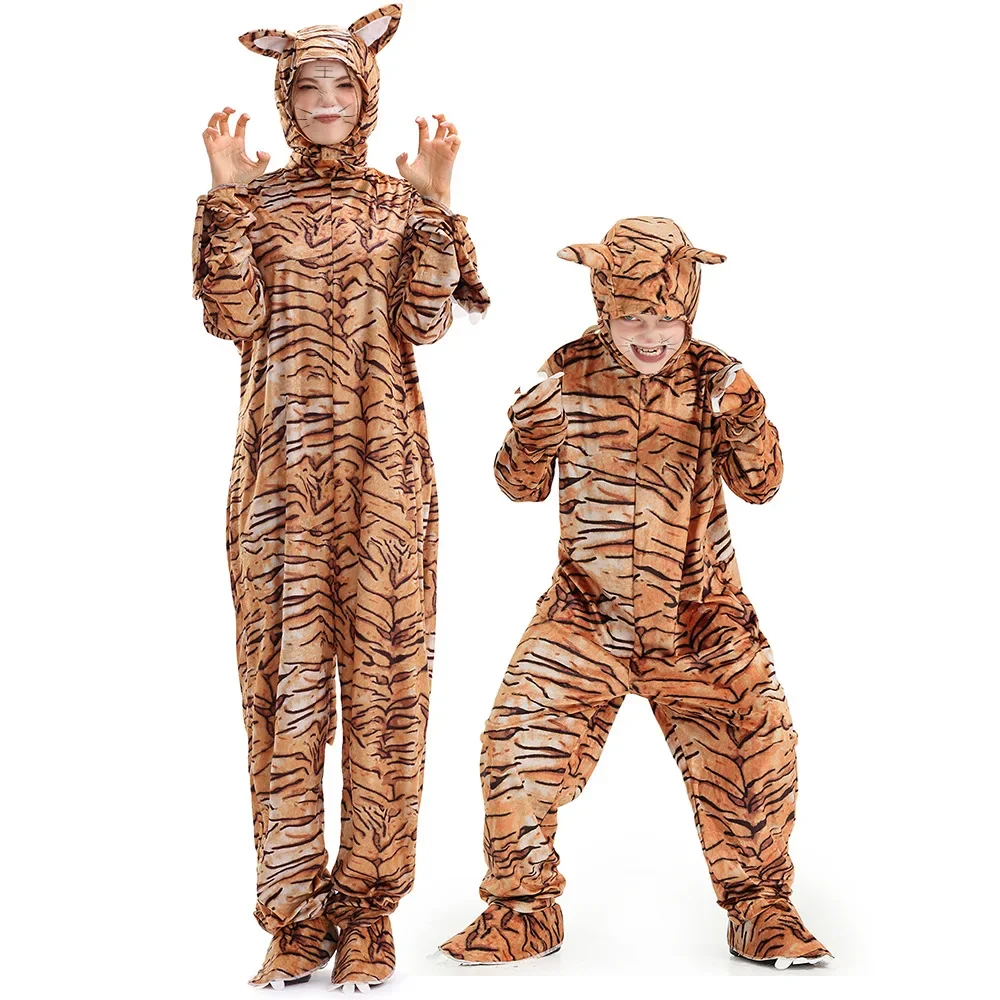 

Funny Family Group Cosplay Carnival Tiger Costume Adults Unisex Animal Jumpsuit Halloween Costume For Kids