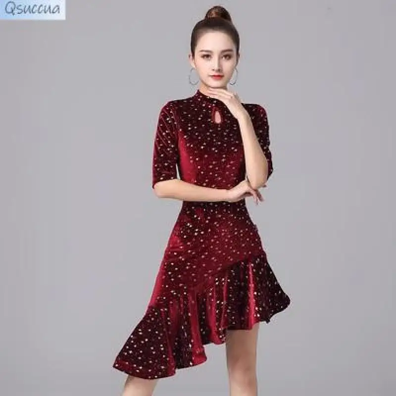 The New Latin Dance Costume Adult Velvet Cha Cha Dance Dress Performance Practice Dance Costume Can Be Autumn And Winter