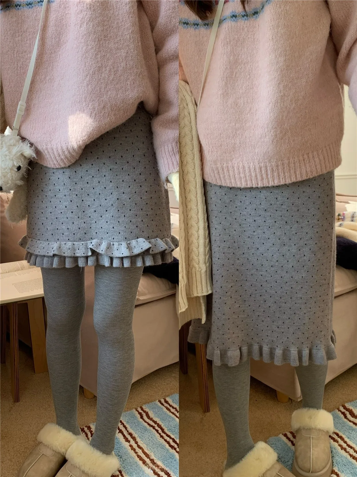 

Трикотажная юбка в горошек А-силуэта с подолом f-длина Зимняя накидка вокруг Юбка-миди Повседневная подставка в китайском стиле ...