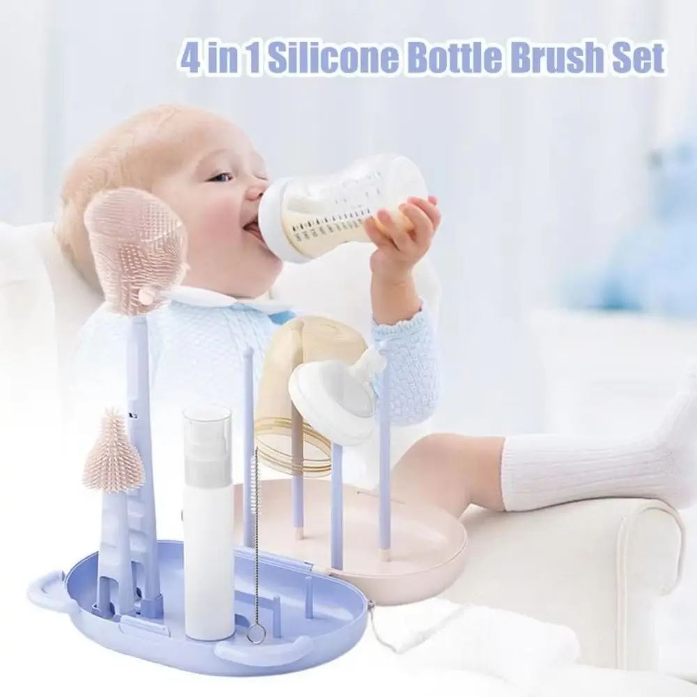 

Portable Bottle Cleaning Brush Set Compact Travel Size Milk Bottle Brush Kit Nylon Sponge Flexible Brushes Bottle Brush Set