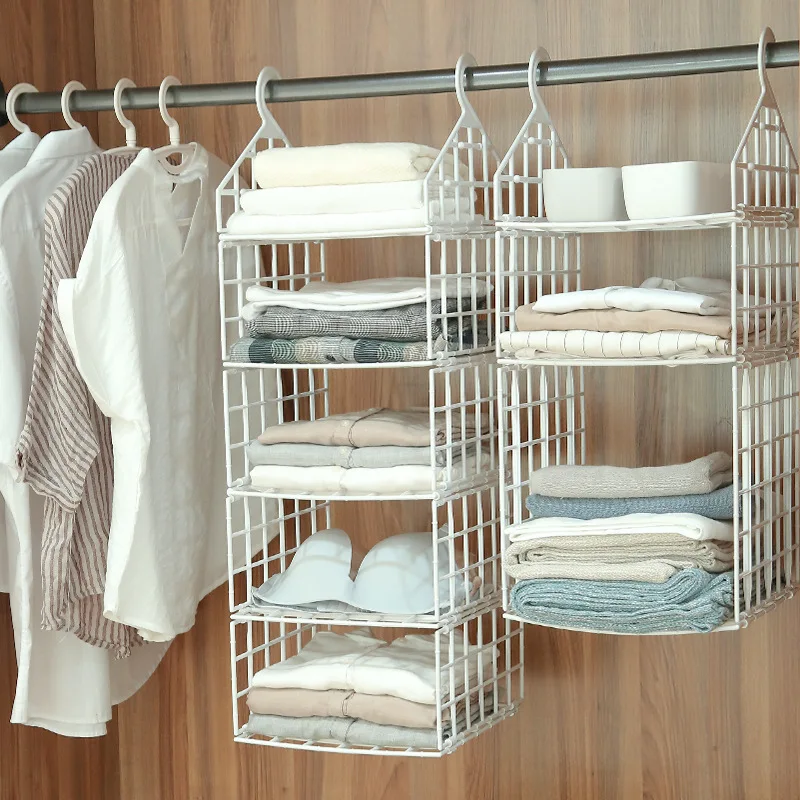 Foldable Free Installation Clothing Storage Rack Multi-layer Cabinet Hanger Organizer Stable Wardrobe Classified Hanging Bag EL