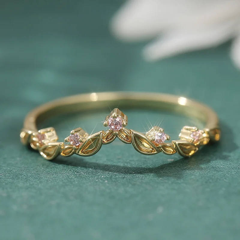 2 Pcs/set Retro Elegant Pink Synthetic Zircon Ring, Ladies' Engagement Proposal Gift, Jewelry view 3