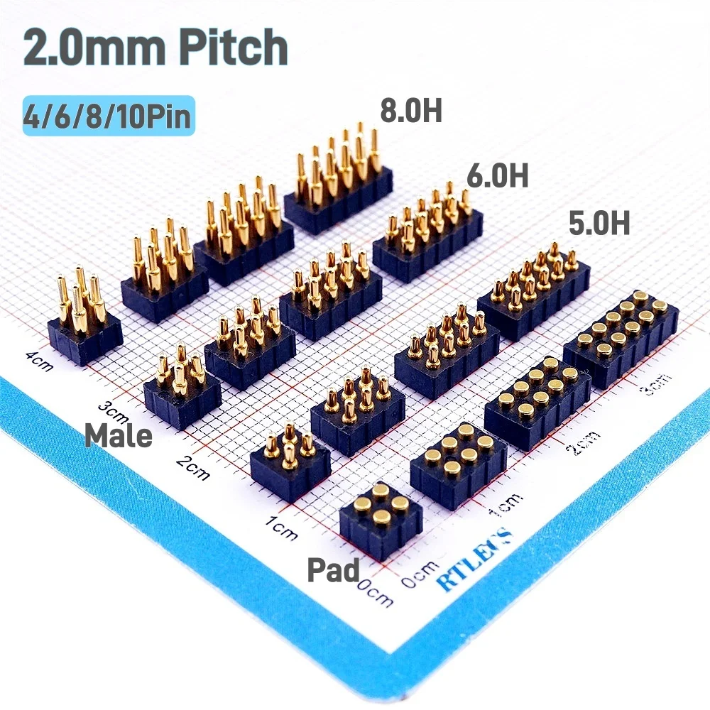 20 5 2 Pcs Grid 2.0 MM Pitch Pogo Pin Connector 4 6 8 10 Pin Dual Row SMD Male Spring Loaded 5 6 7 8 mm Re-Flow Solderable RoHS