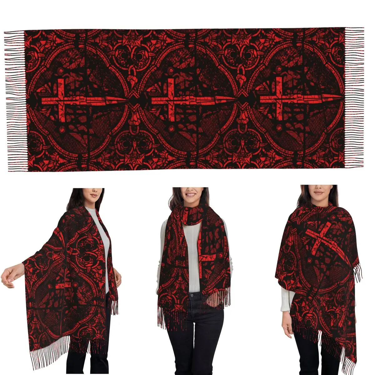 Gothic Vampire Halloween Haunted Mansion Scarf Tassel Scarves Women Soft Warm Shawls and Wraps Large Fall Winter Shawl Wrap