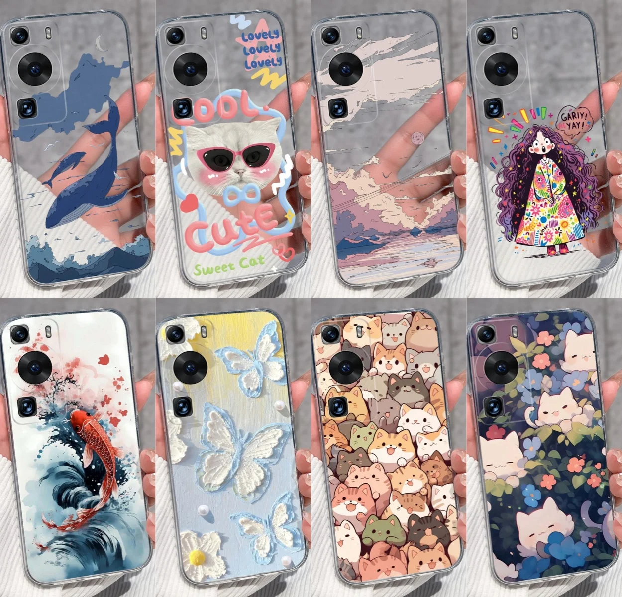 Para Huawei P60 P60 Pro funda P50 P50Pro P50e funda Coque patrones de ballena oceánica bolsas de teléfono anticaída para Huawei P60 Pro carcasa transparente