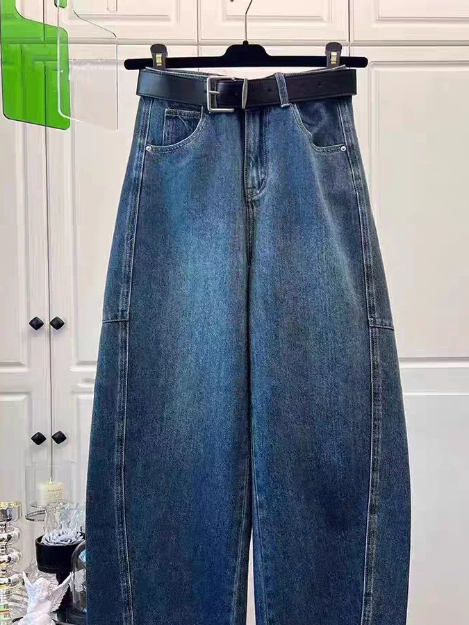 Afslankende jeans met wijde pijpen Dames casual katoenen broek Vintage Scythe Design Loose Fit Lente Zomer Merk Tag Verwijderd