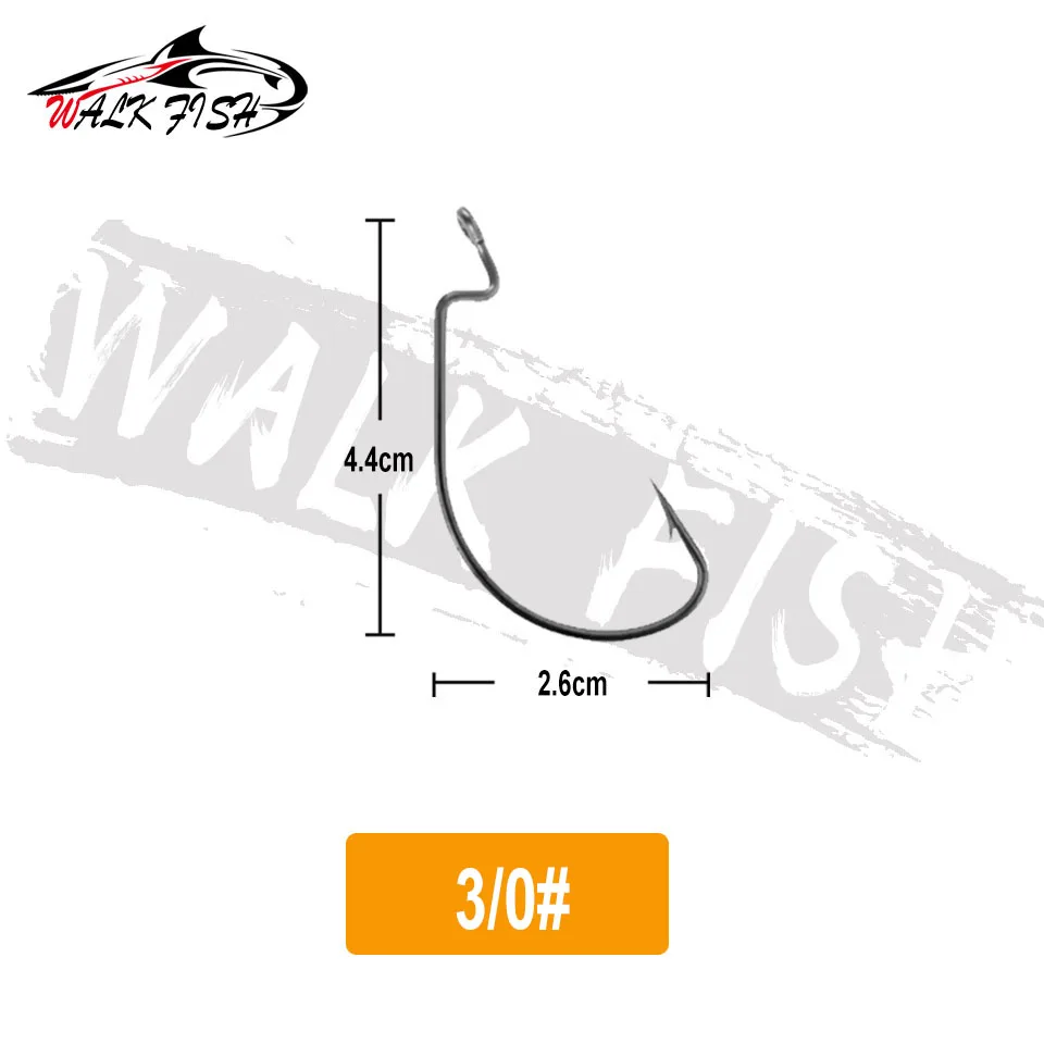 WALK FISH 50 Stück 2,3-5,5 cm Angelhaken aus Kohlenstoffstahl, breiter Crank-Haken, versetzter Angelhaken, Angelhaken für Weichköder, Widerhaken, Karpfenhaken – Detail 9