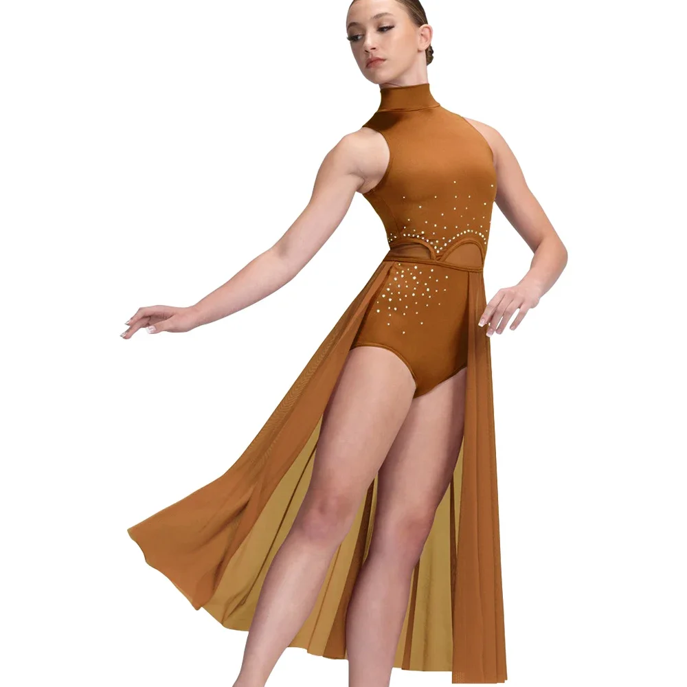 Vestidos largos de competición de Ballet para mujer, leotardo, media falda, vestido lírico, ropa de competición de baile, disfraz de escenario,