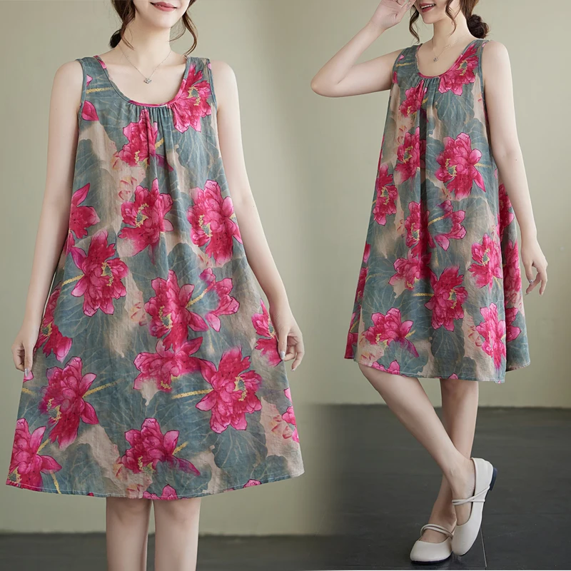 

Летняя свободная хлопково-льняная юбка с принтом Dr round Ne Svel, женская одежда больших размеров, удобная одежда для поездок на работу