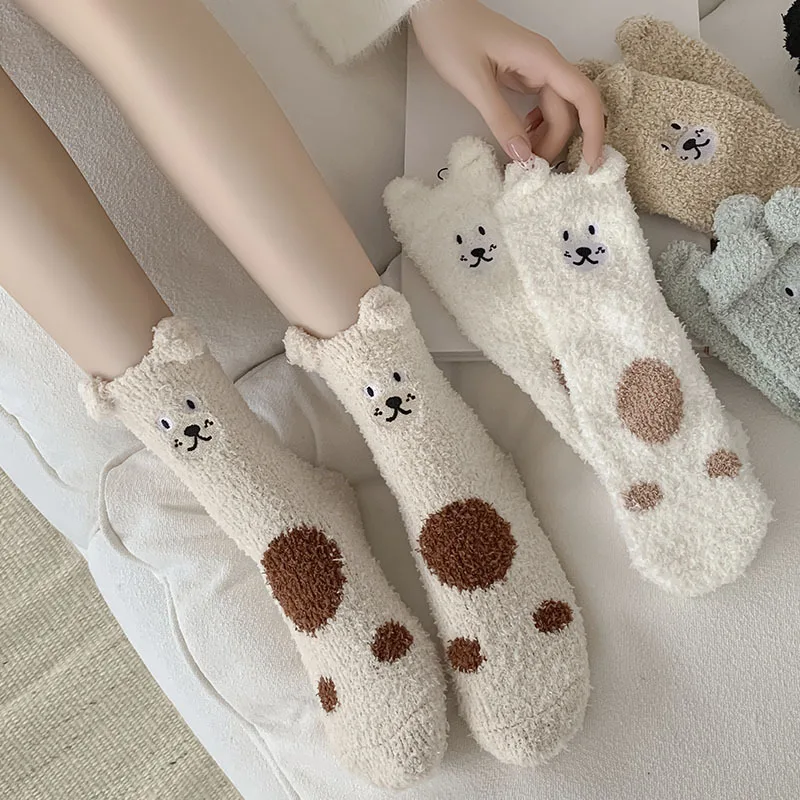 

Women's Socks Cute Cartoon Cat Kawaii Sweet Mid Tube Socks Thickened Soft Comfortable Warm Coral Velvet Floor Socks For Girl