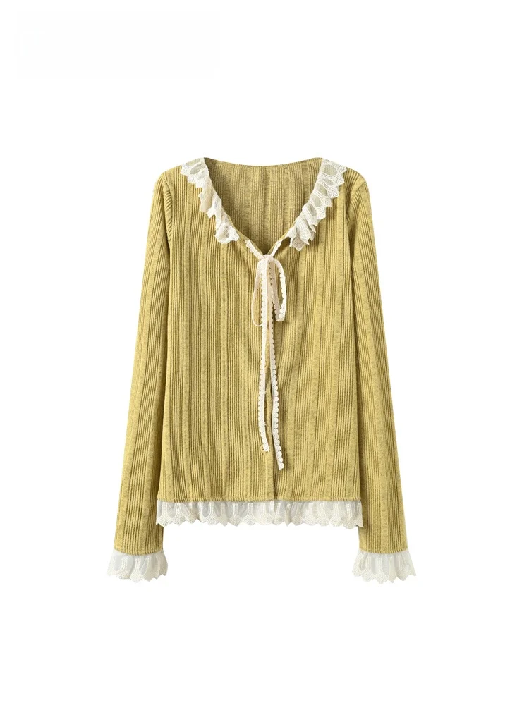 

Женский вязаный топ больших размеров с длинным рукавом и V-образным вырезом, винтажный, свободного кроя, скрывающий недостатки фигуры, весенний, из полиэфирного волокна