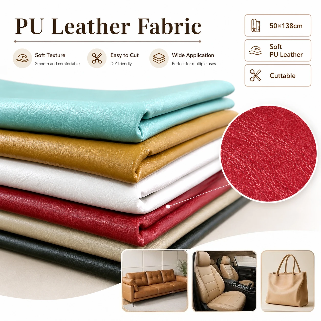 

1Pc 50x138cm Large Faux PU Leather Fabric Sheet Soft Upholstery Repair Cloth for Sofa Car Seat Fabrics DIY Sewing Craft Material